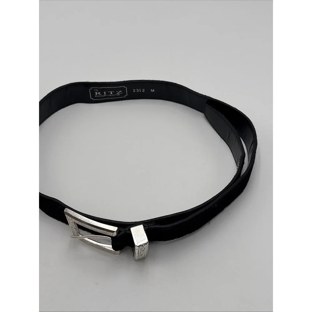 Vintage The Ritz Accessory Collection Belt 1998 Black Size M 35 Inch Silver Tone